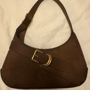 H&M Brown Suede Shoulder Bag with Gold Buckle Detail